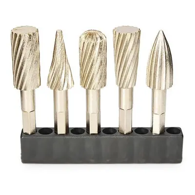 5pcs 6.35mm Hex Rotary Burr Set 12.7mm Head HSS File Cutter Electric Grinding Tool