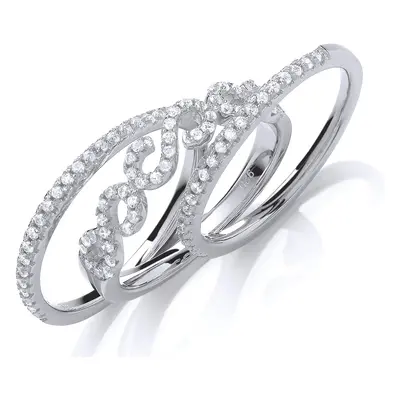 (O) Jewelco London Rhodium Plated Sterling Silver Cubic Zirconia Piece Pave Ring