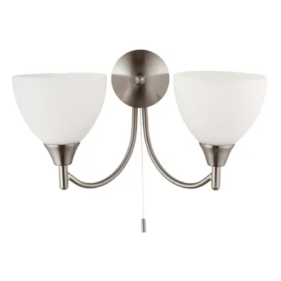 Dimmable LED Twin Wall Light Satin Chrome & Frosted Glass Curved Lamp Lighting