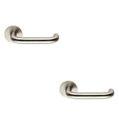 2x PAIR Round Bar Safety Handle on Round Rose Concealed Fix Satin Steel