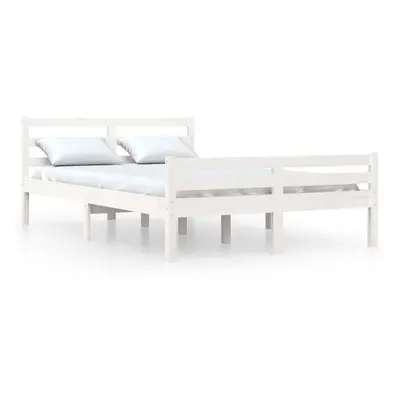 (white, x cm) vidaXL Bed Frame Mattress Foundation Bedroom Bedstead Bed Base Solid Wood