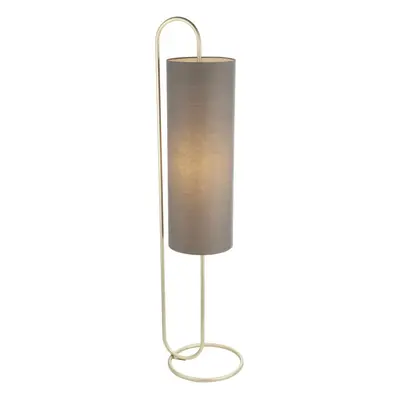 Antique Brass Oval Floor Lamp & Grey Fabric Shade 1360mm Height Standing Light