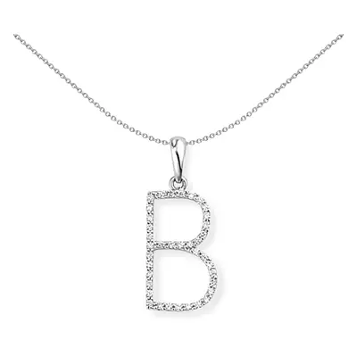 Jewelco London 18ct White Gold Pave Diamond Initial Charm Pendant Letter B 8mm x 21mm - INNR027-