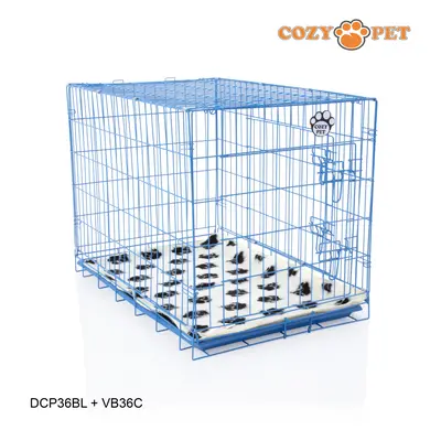 Dog Cage 36'' Blue by Cozy Pet Puppy Crate Pen Inc Vet Bed DCP36BL + VB36C