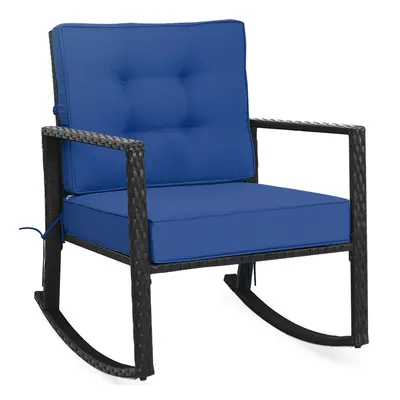 Outdoor Wicker Rocking Chair w/ Thickened Cushions & Armrest Navy