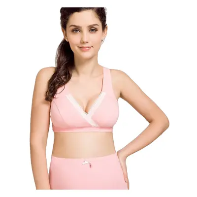 (Pink, 2XL) Pregnancy Bra Cotton Wireless Maternity Nursing Breastfeeding Sleep Bras