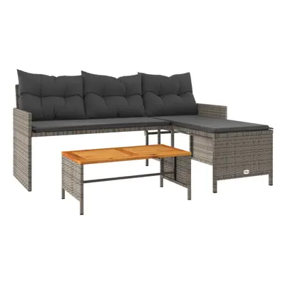 vidaXL Garden Sofa with Table and Cushions L-Shaped Sofa Grey Poly Rattan