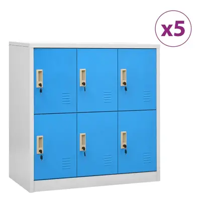 vidaXL 5x Locker Cabinets Light Grey and Blue Steel Office School Side Cabinet