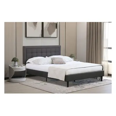 (Dark Grey, With Charlotte Mattress) 5ft Fabric Bedframe in Light or Dark Grey with Buttoned Hea