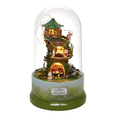 () Beautiful Cabins DIY Doll House Miniature Rotating Music Kit With Transparent Cover Musical C