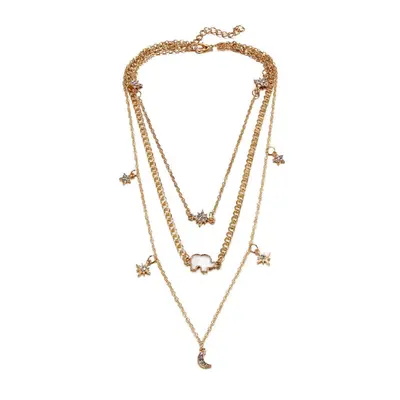 (Gold) Multi-layer Necklace Moon Star Elephant Pendant Clavicle Chain Women Jewelry