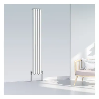 (1800x236mm Single, White) NRG Oval Column Designer Radiator Horizontal Vertical Central Heating