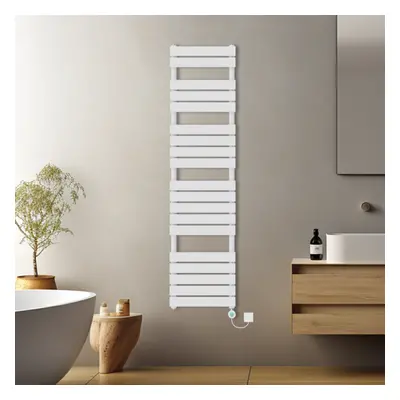 (White, 1800x450mm) Prefilled Electric Flat Panel Heated Towel Rail Radiator Thermostatic WIFI