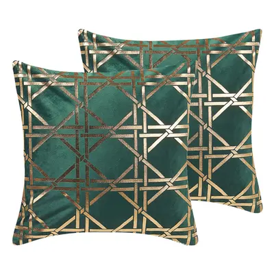 Set of Cushions Geometric Pattern x cm Green with Gold CASSIA