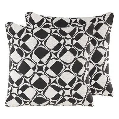 Set of Cotton Cushions Geometric Pattern x cm Black and White KOTURE