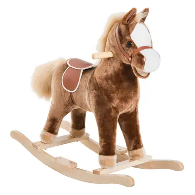 HOMCOM Kids Rocking Horse Wooden Plush Children Ride On Toy Rocker Baby Gift Age