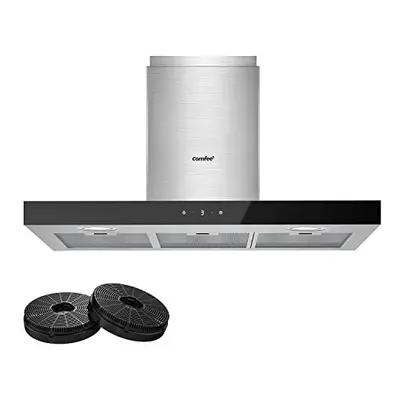 90 cm Chimney Cooker Hood 90M77 Stainless Steel Extractor Hood LED and Recirculating Ducting Sys