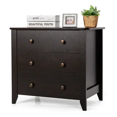 3-Drawer Wooden Dresser Chest of Drawers with Round Metal Knobs Coffee