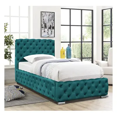 (With Charlotte Mattress, 3ft Single) Tufted Fabric Bed Frame In Green 3ft, 4ft6 or 5ft