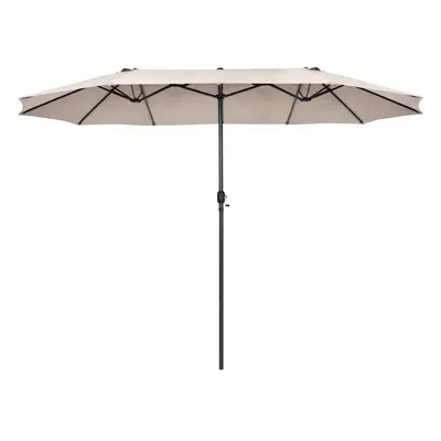 (Beige) 460cm Parasol Market Twin Umbrella W/ Hand-Crank & Air Vents