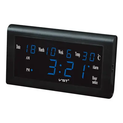 (Blue) 12/24 Hours Desktop Clock Big Number Lcd Display Temperature Date Week Month Table Clock