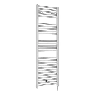 Electric Vertical Round Towel Rail with Rails - 1375mm x 480mm - Watt - Chrome