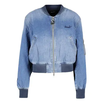 (XS) DIESEL DE BRUCY Womens Bomber Jacket Long Sleeve Blue Varsity Denim Jacket