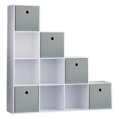 (White, Grey) Durham Cube Staircase Shelf Drawer + Baskets