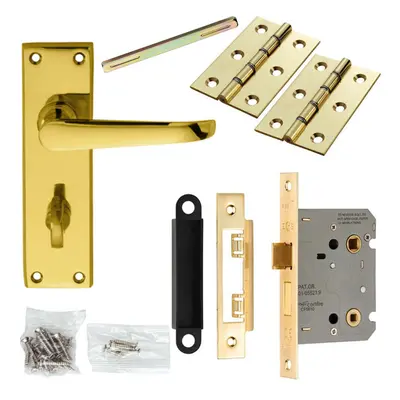 Door Handle & Bathroom Lock Pack Brass Victorian Straight Thumbturn Backplate