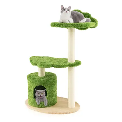 Wooden Cat Tree 97cm Tall Cat Climbing Stand 3-Layer