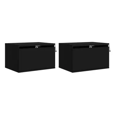 (black, pcs) vidaXL Wall-mounted Bedside Cabinets with LED Lights Nightstand Wall Units