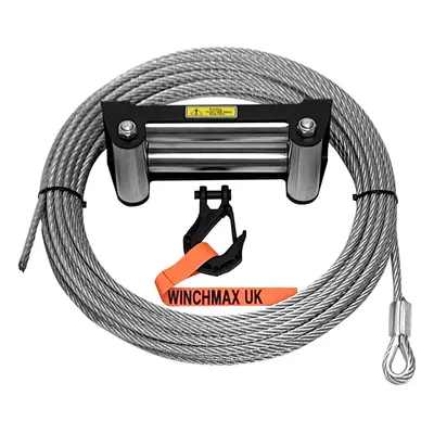 WINCHMAX Steel Rope 26m x 9.5mm, Hole Fix. Roller Fairlead. 3/8 inch Tactical Hook. For winches 