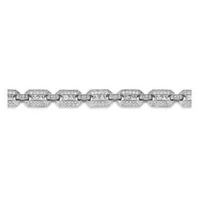 Jewelco London Ladies Rhodium Plated Sterling Silver Square & Round CZ Chunky Pave Locomotive Bo