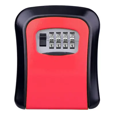 (Red) Wall Mounted 4-Digit Combination Lock Key Safe Storage Box Home Gate Coffer