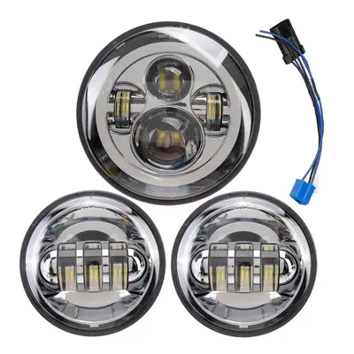 7 inch LED Projector Headlight with 4.5 inch Auxiliary Passing Lights For Harley Touring Chrome