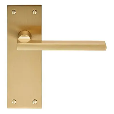 PAIR Straight Bar Handle on Slim Latch Backplate x 50mm Satin Brass