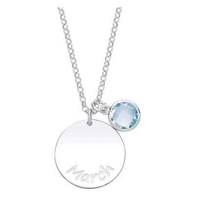 Jewelco London Ladies Sterling Silver Light Blue Checkerboard Button Cubic Zirconia Birthstone R