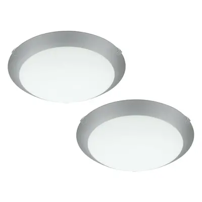 2 PACK Wall Flush Ceiling Light White Steel White Silver Satin Glass E27 1x60W