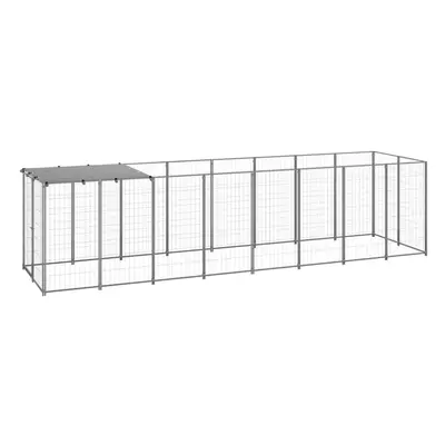 vidaXL Dog Kennel Silver Steel Puppy Enclosure Outdoor Dog Supplies Runs Cage