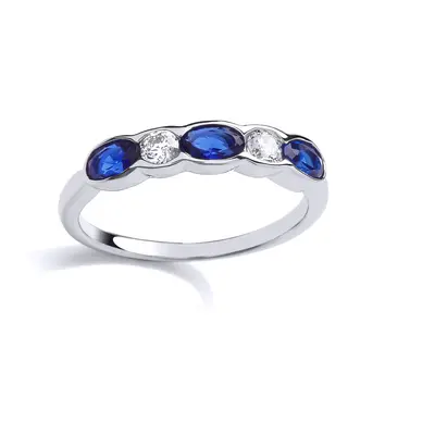 (L) Jewelco London Ladies Rhodium Plated Sterling Silver Blue Cubic Zirconia Alternating Bubble 