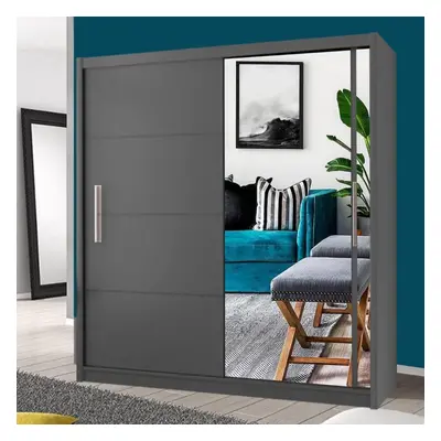 (Grey, 180cm) MN FURNITURE Vision Sliding Door Mirror Wardrobe