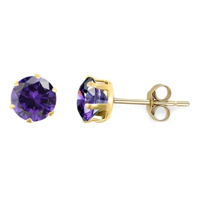 Jewelco London Ladies 9ct Yellow Gold Purple Round Brilliant Cubic Zirconia Solitaire Claw Set S