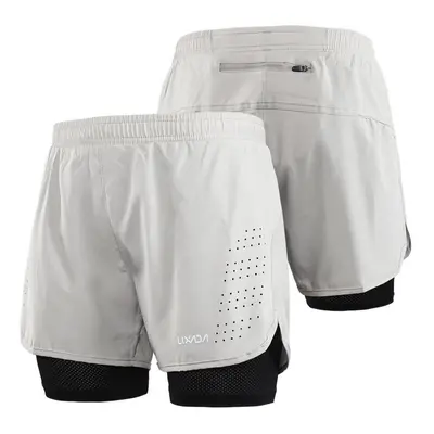 (Light Grey, S) Men's 2-in-1 Running Shorts