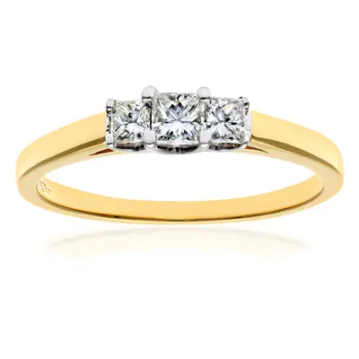 (L) Jewelco London 18ct Yellow Gold Trilogy Ring, J/I Certified Diamonds, Princess Cut, 0.33ct