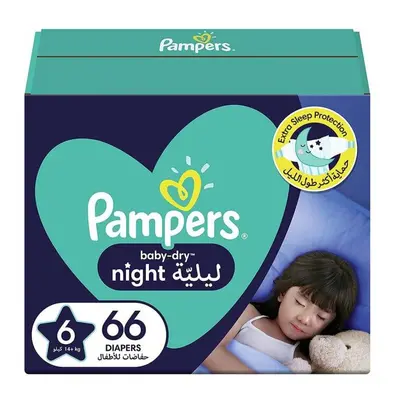 Pampers Baby-Dry Extra Sleep Protection Night Diapers, Size 6, For 14+kg Baby, Pack of 66's