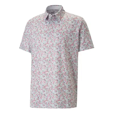 (M, High Rise/Flamingo Pink) Puma Golf Mens Mattr Florals Moisture Wicking Recycled Fabric Polo 