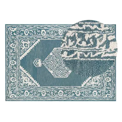 Wool Area Rug x cm White and Blue GEVAS