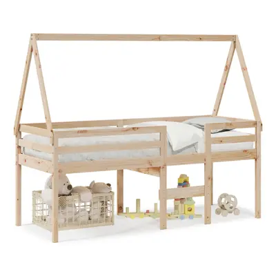 (natural, x cm) vidaXL High Sleeper Bed with Roof Loft Bed Frame 80x200 cm Solid Wood Pine