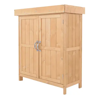 Outsunny Wooden Garden Shed Double Door Tool Storage House, 74x43x88cm, Natural