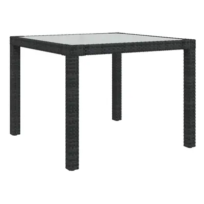 vidaXL Garden Table Tempered Glass and Poly Rattan Black Patio Dinner Table